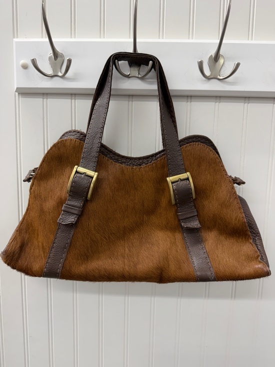 Carla Mancini Handbags - Brown Haircalf Satchel with Dark Brown Leather Straps